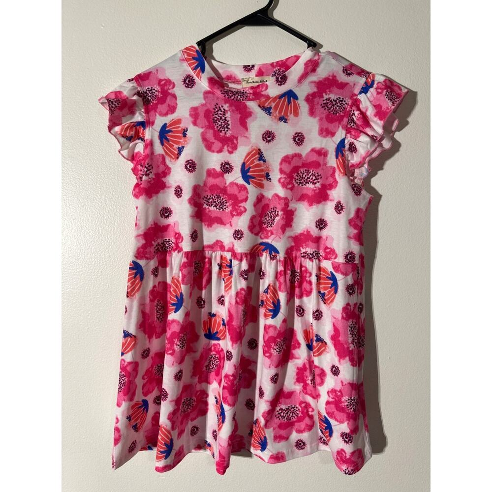 Southern Stitch Girls Floral Pink Dress Ruffled Sleeves Size S
